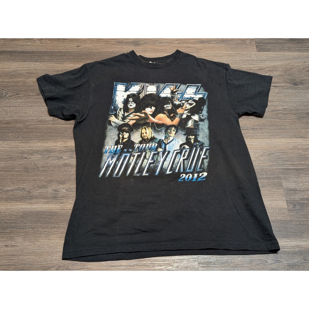 KISS Motley Crue The Tour 2012 Concert T-Shirt Mens Large Black Delta Pro Weight